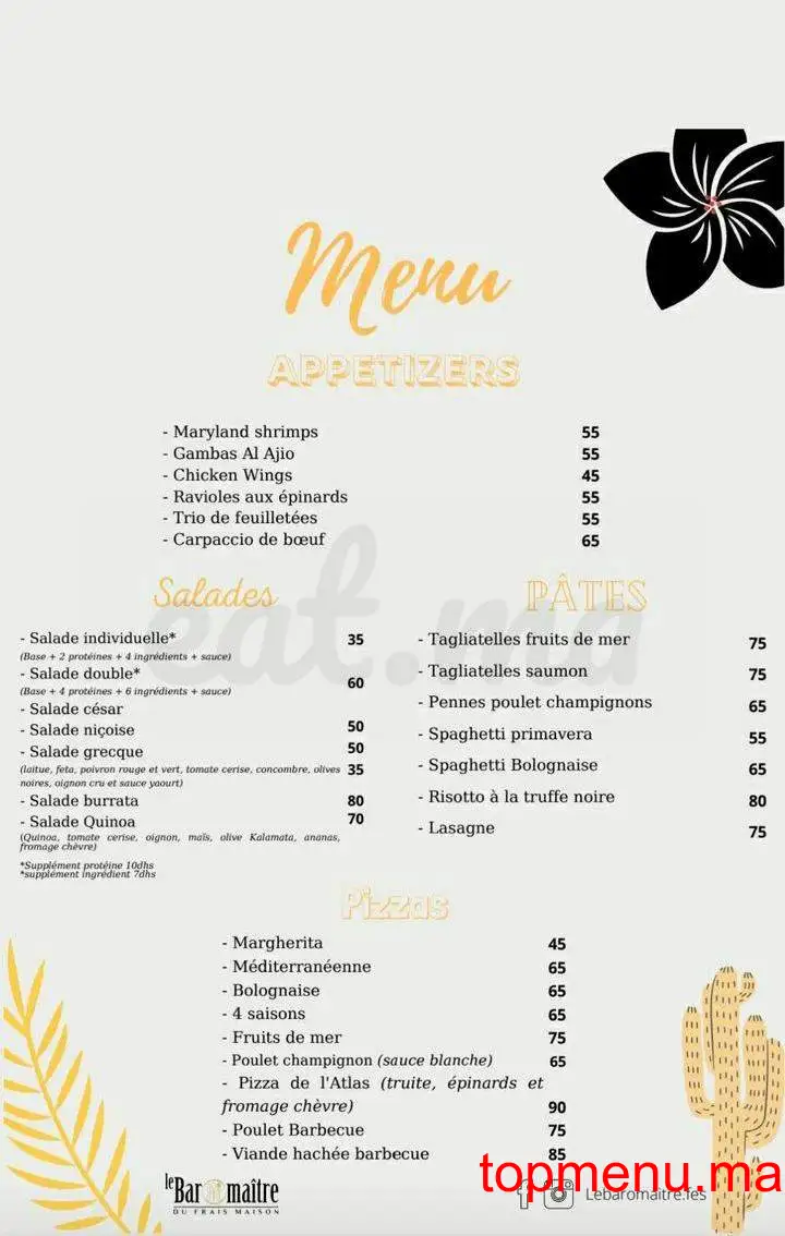 Le Baromaître menu page 1