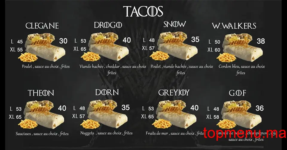 Game of Food menu page 1