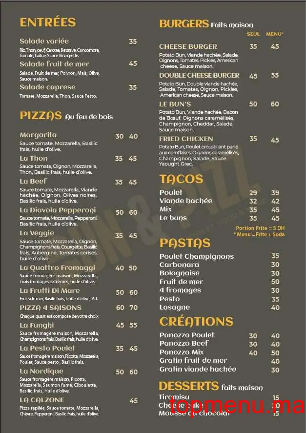 Bun and Pizz menu page 1