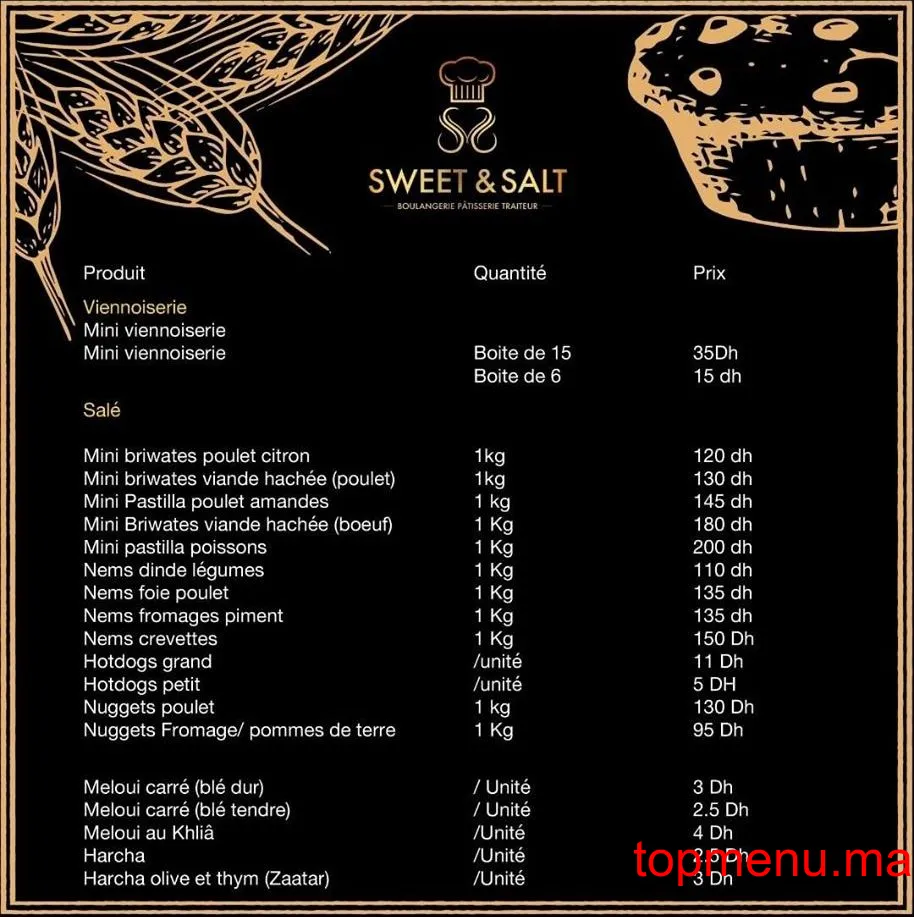 Sweet & Salt menu page 1