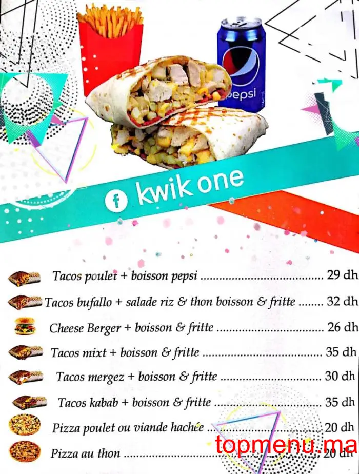 Kwik One Tacos menu page 1