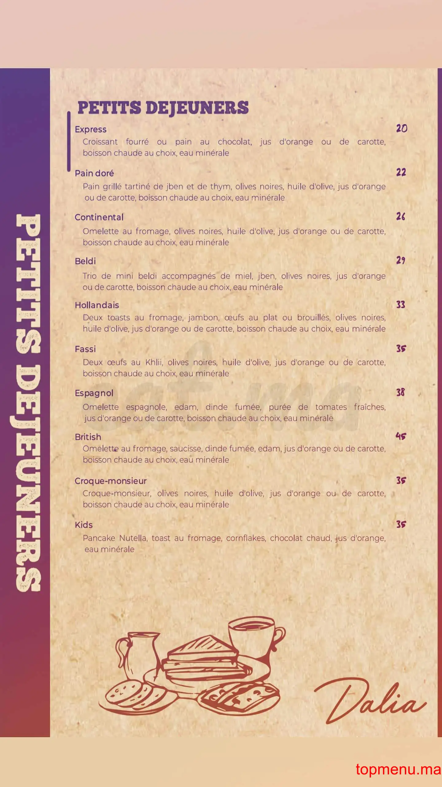 Dalia menu page 1