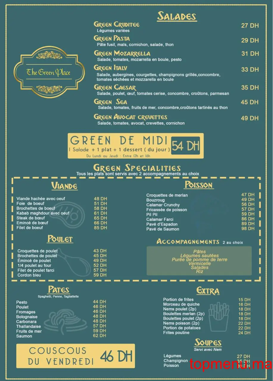 The Green Place menu page 1