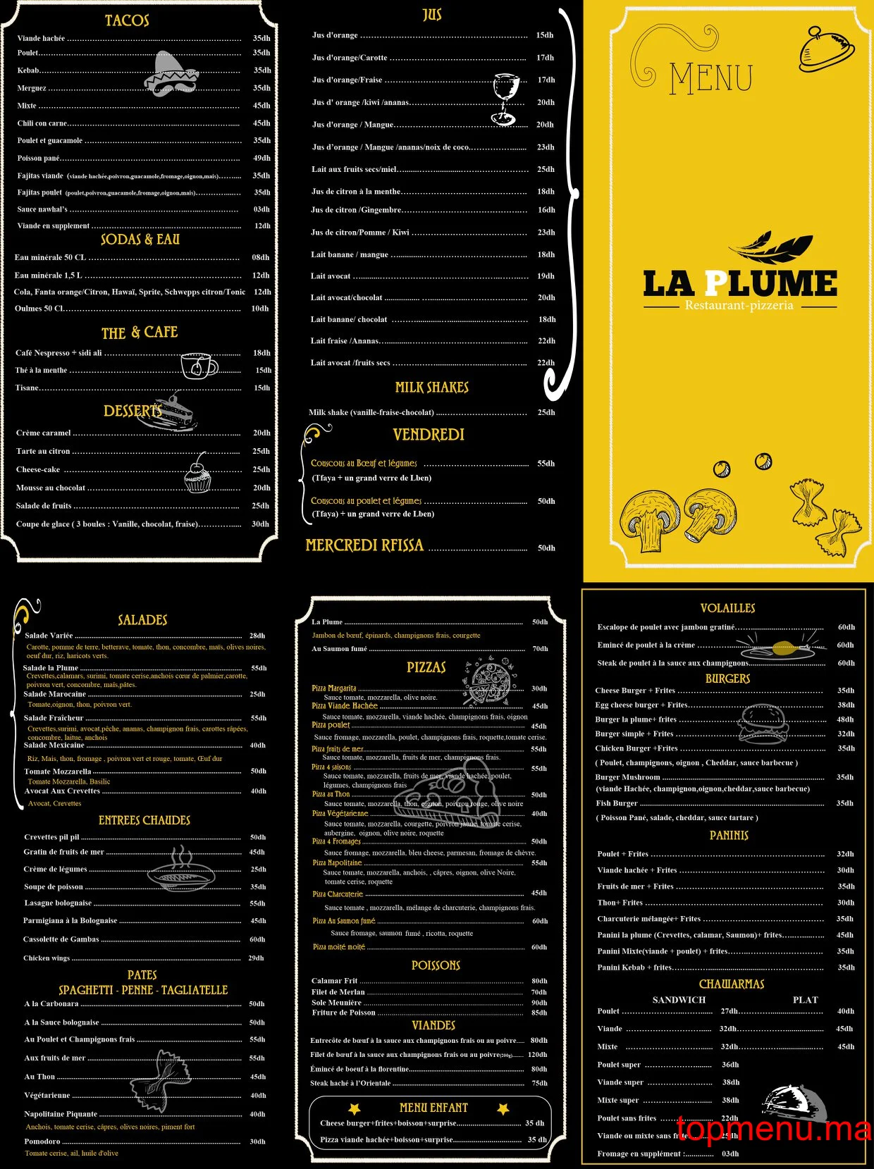 La Plume menu page 1