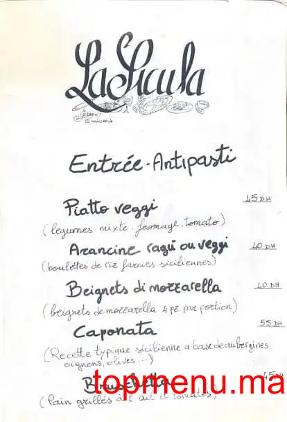 LA SICULA menu page 1