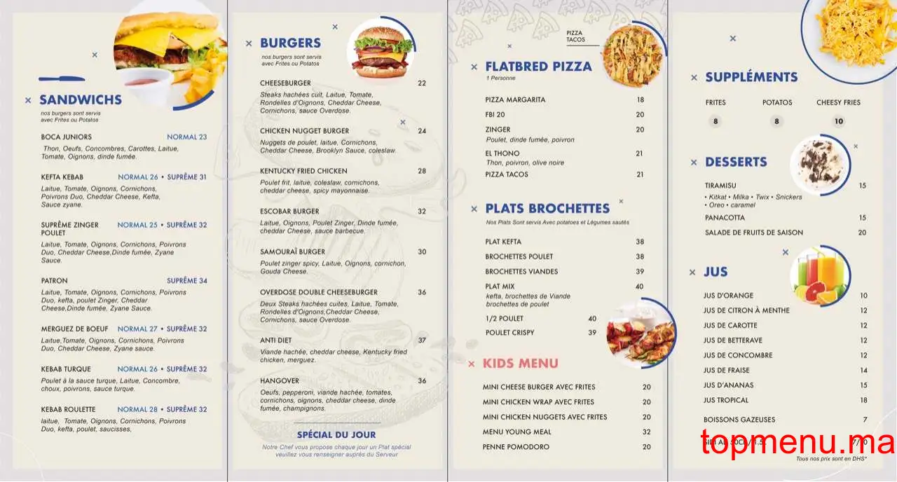 Zyane meals menu page 1