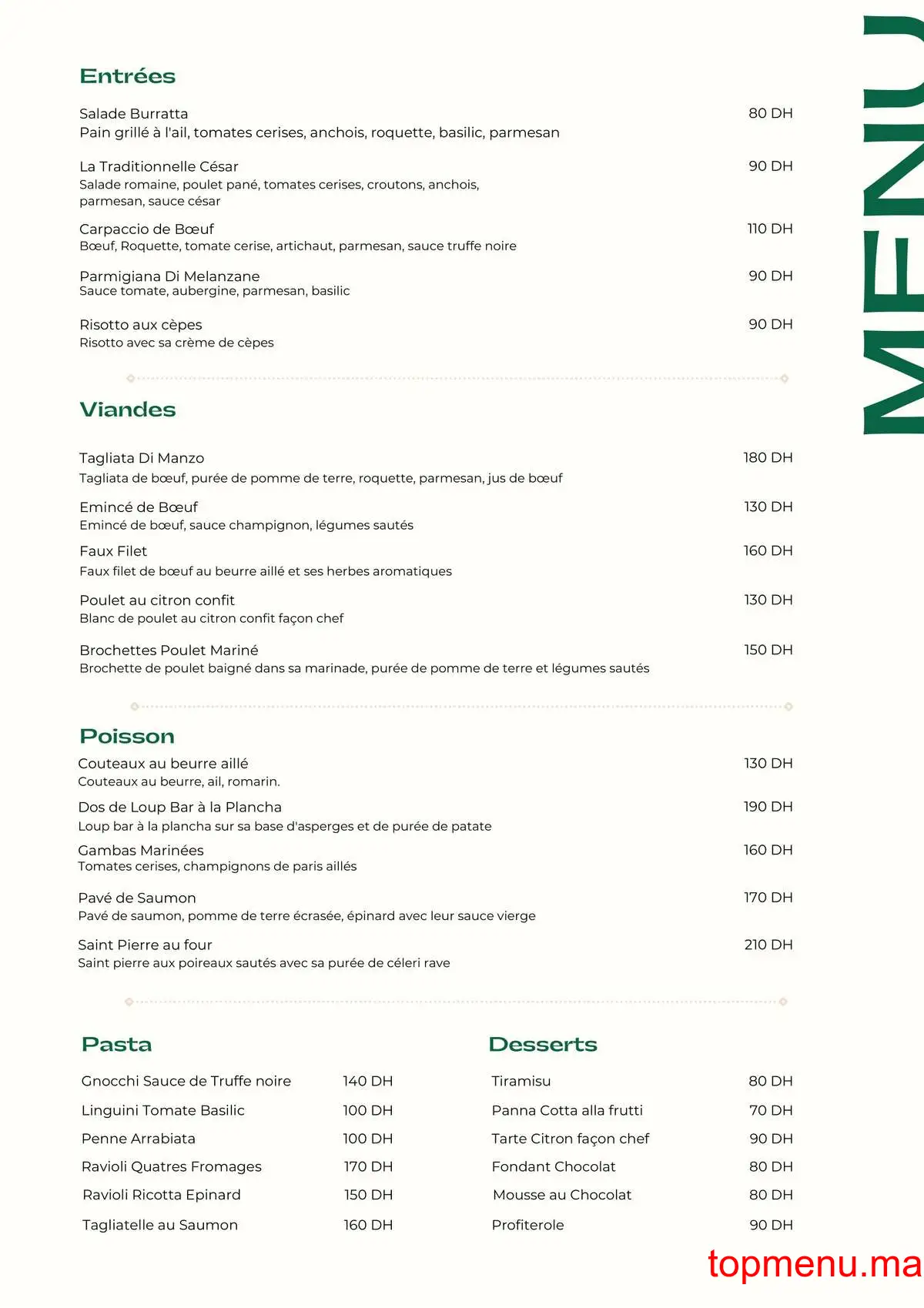 Le Moon Marrakech menu page 1