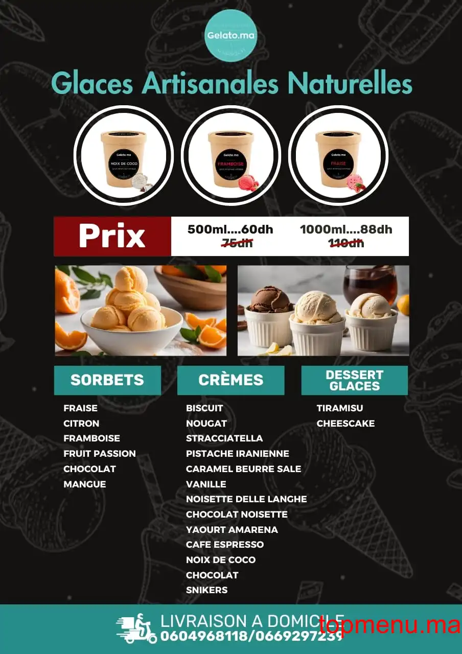 Gelato Maroc menu page 1