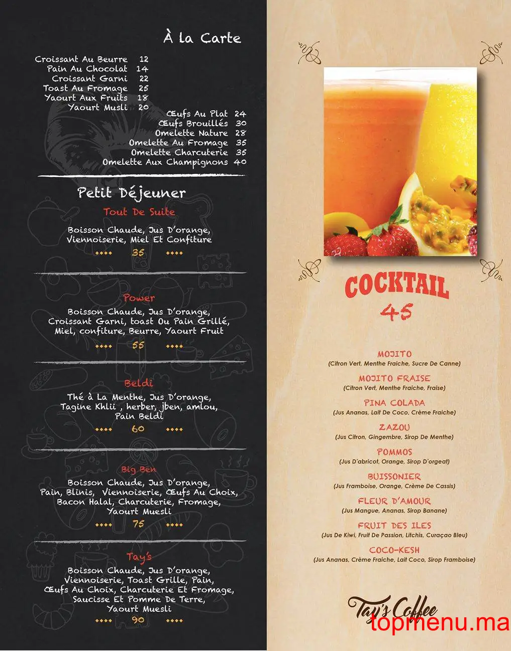 TAY’S Coffee menu page 3