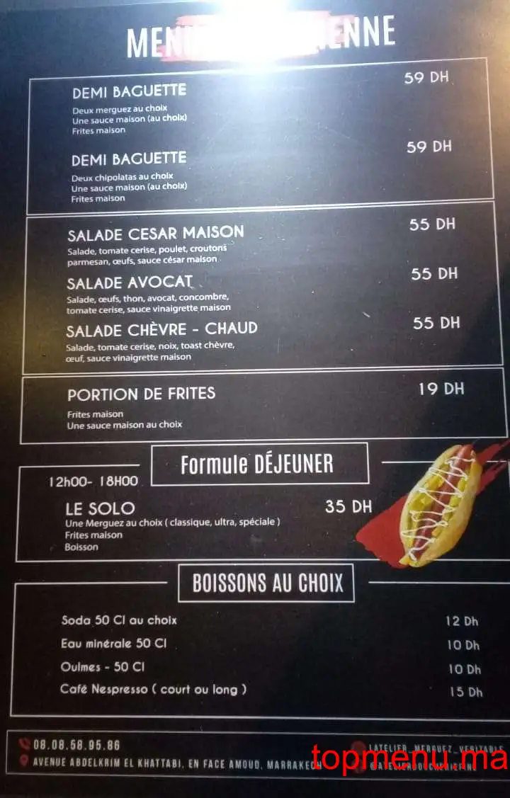 L’Atelier merguez véritable menu page 2