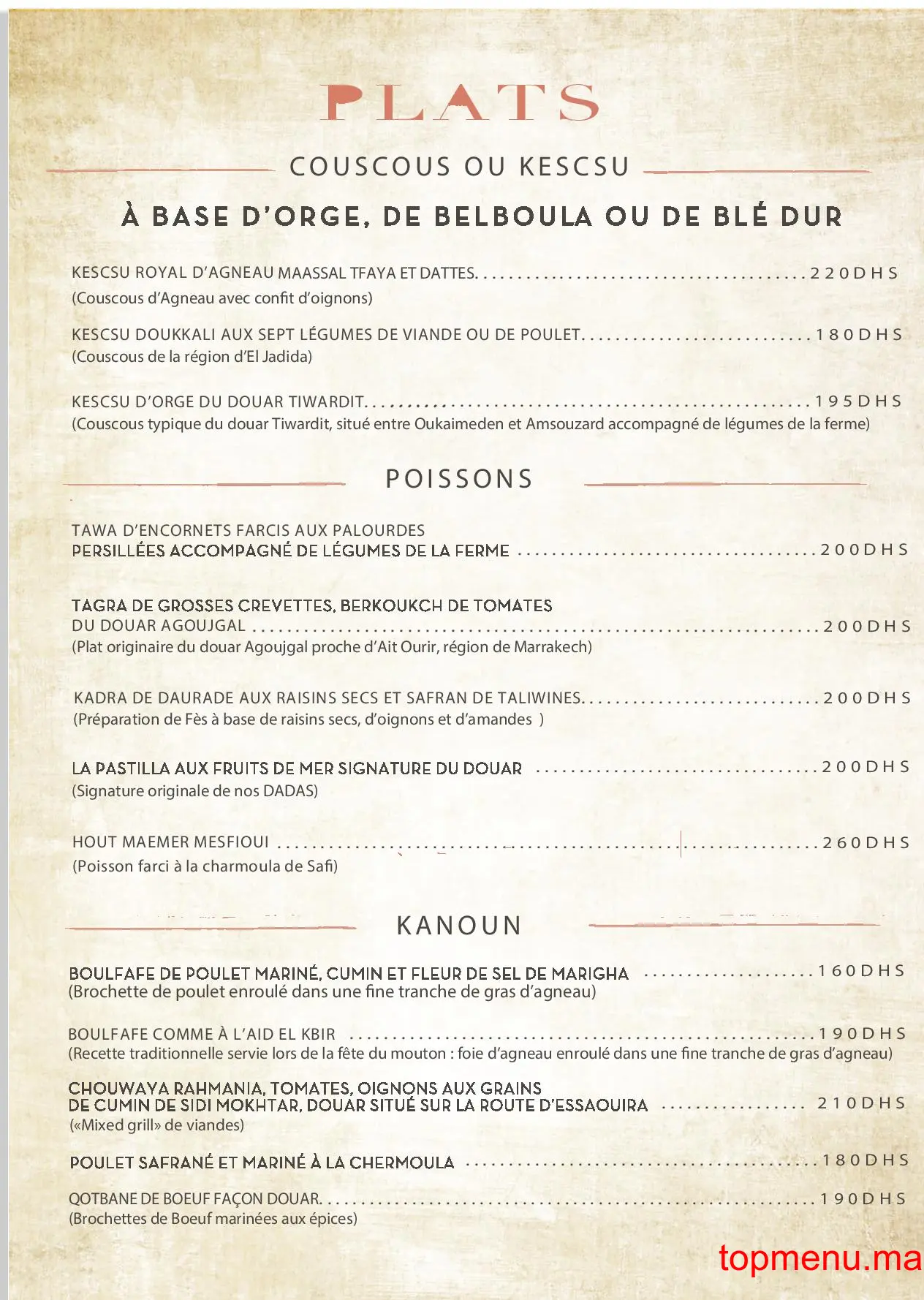 Le Douar menu page 2