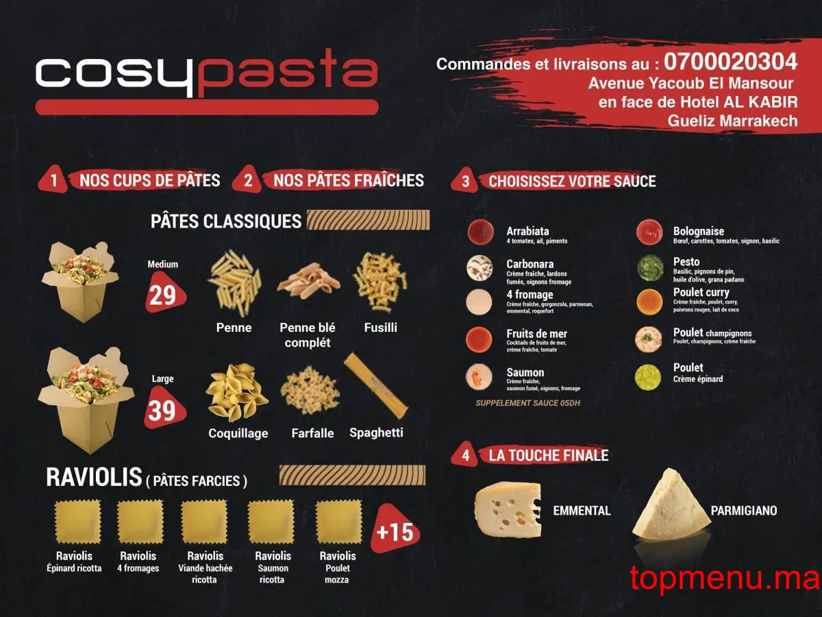 Cosy Pasta menu page 1