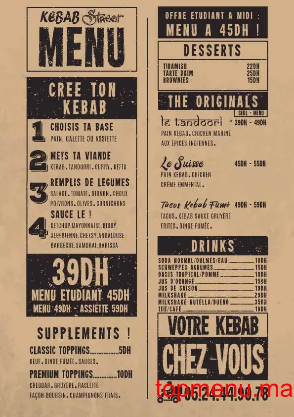 Kebab Street menu page 1