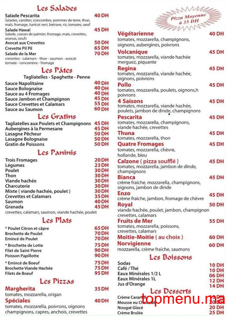 Pescarita menu page 1