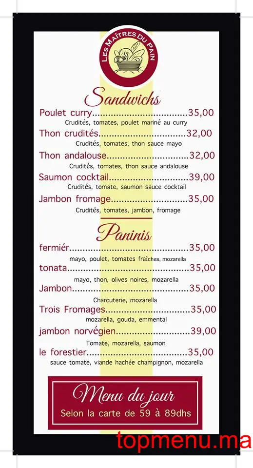 Les Maîtres du Pain menu page 6