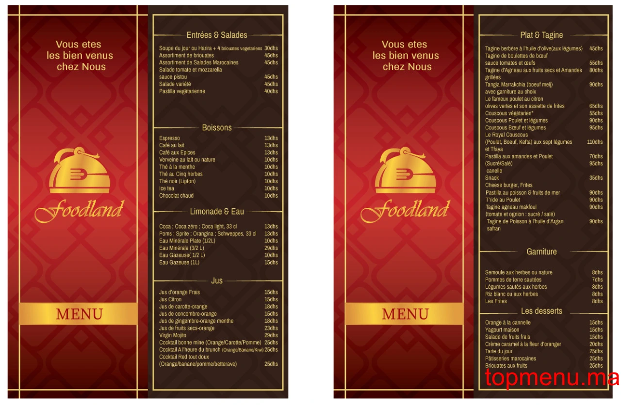 Food Land menu page 1