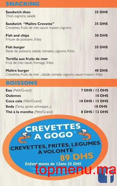 Maitre crevette menu page 1