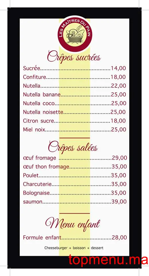 Les Maîtres du Pain menu page 3