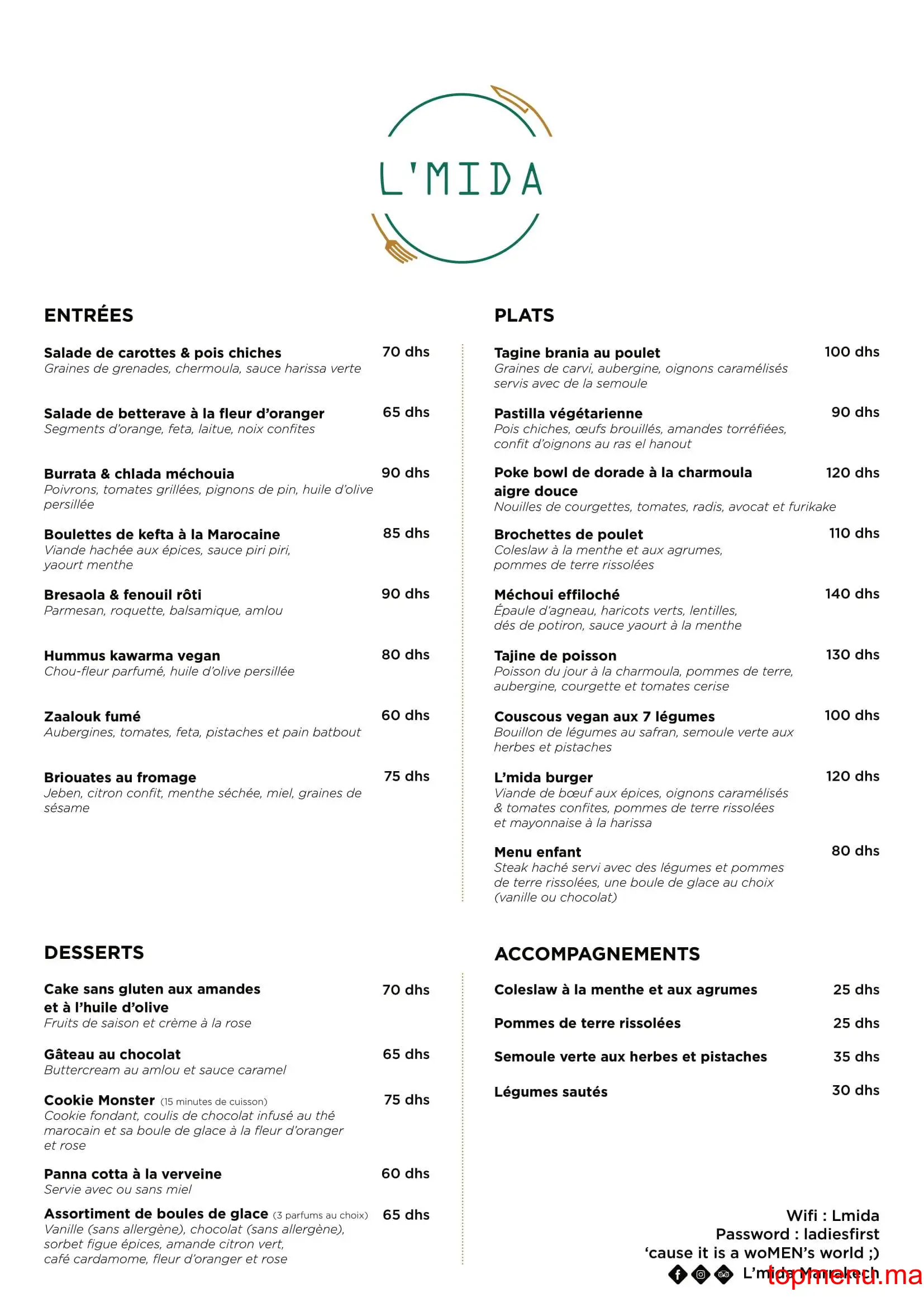 L’mida Marrakech menu page 2