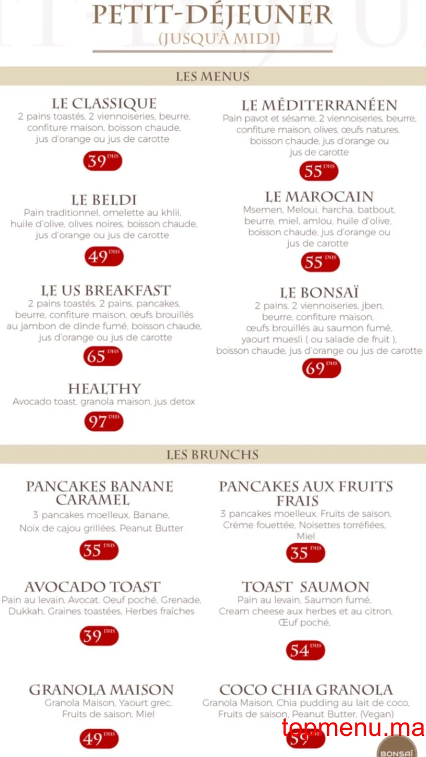 Bonsaï menu page 1