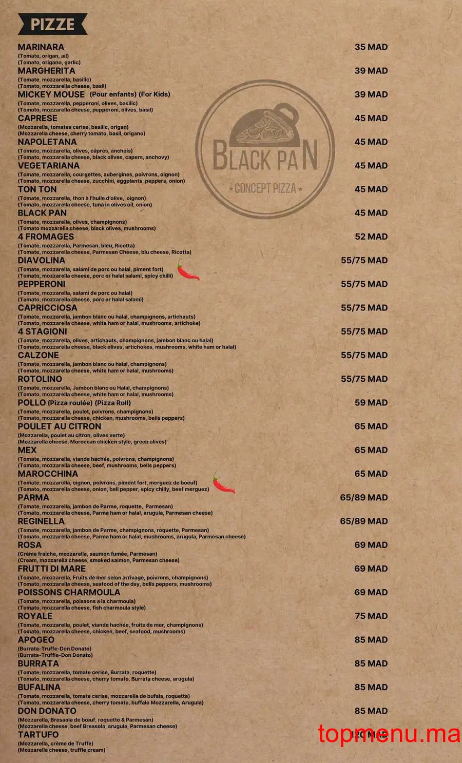 Black Pan menu page 1