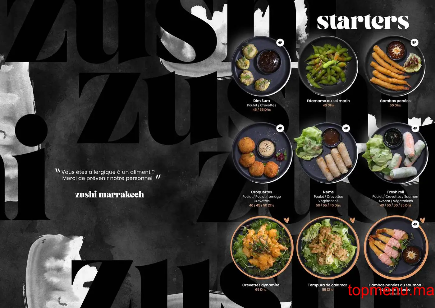 Zushi menu page 1