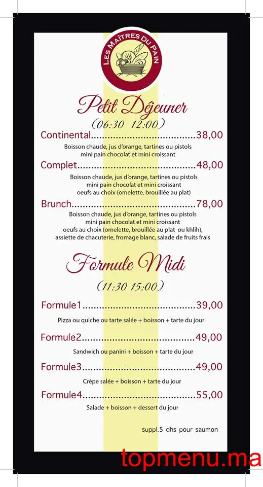 Les Maîtres du Pain menu page 5