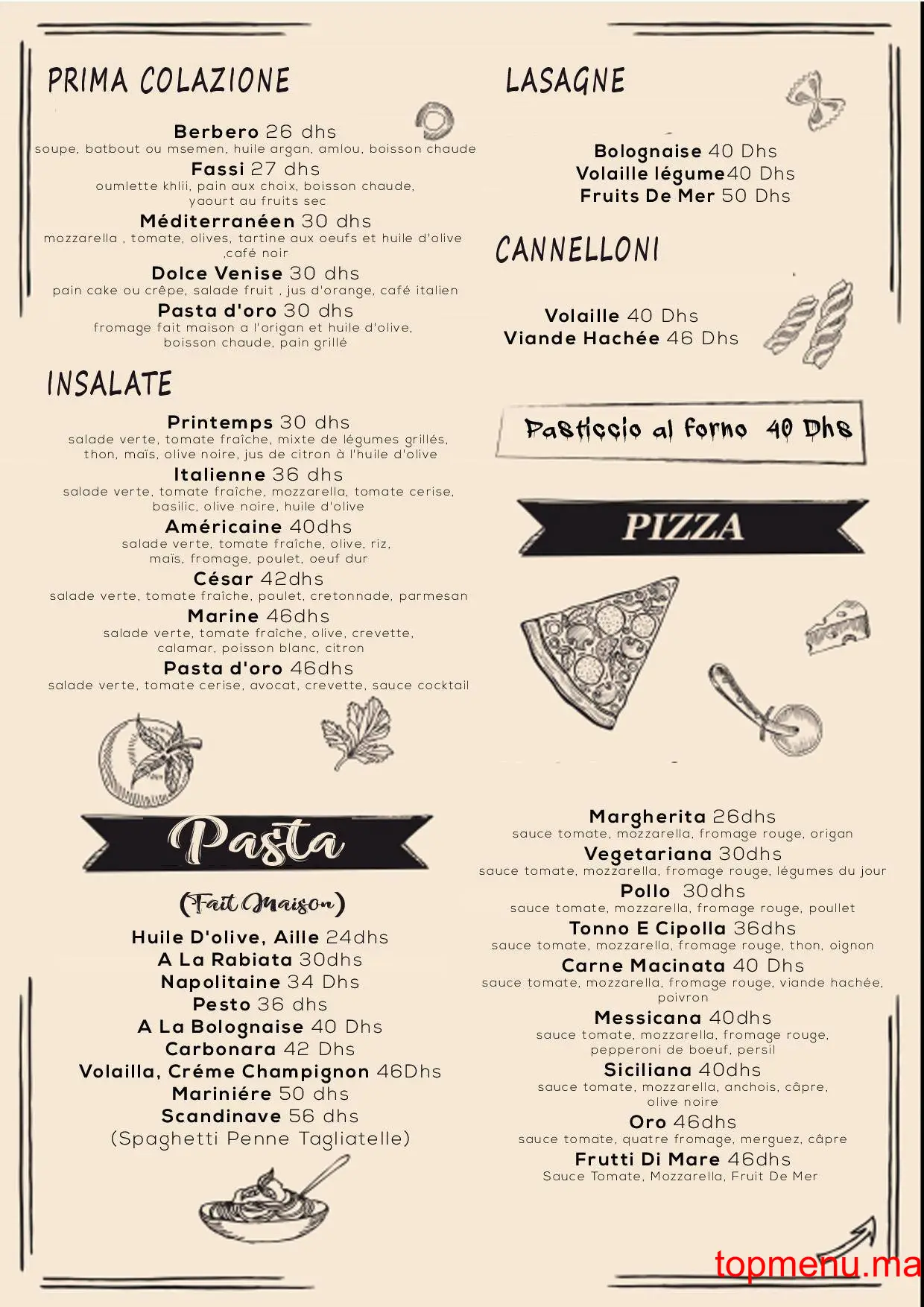 Pasta Di Sole menu page 2