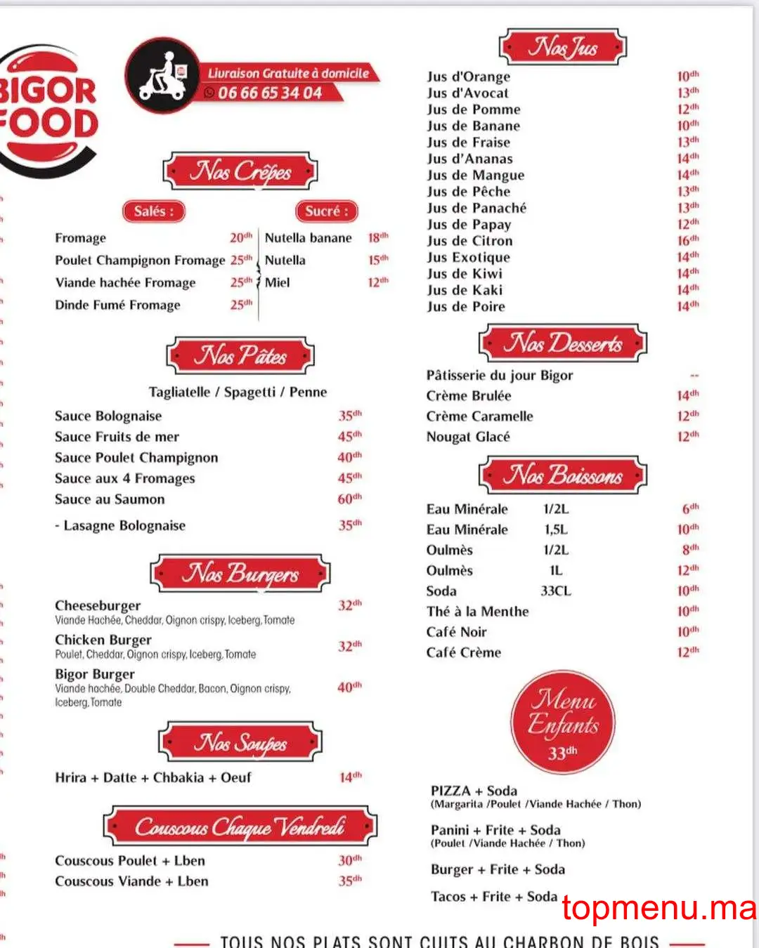 Bigor Pâtisserie Restaurant Azzouzia menu page 2