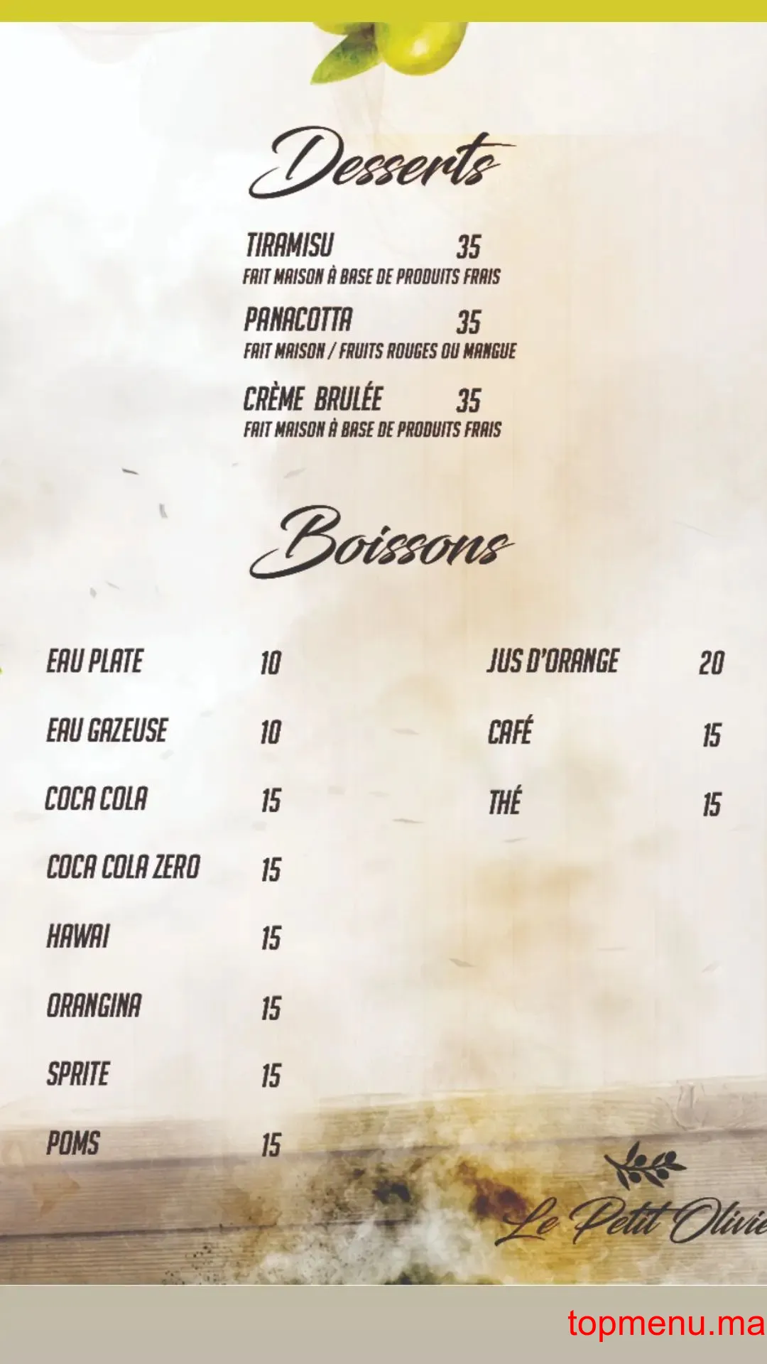 Le Petit Olivier menu page 2