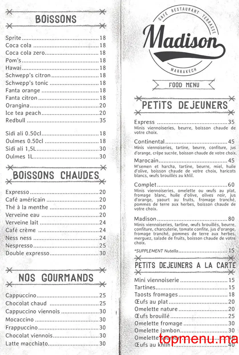 Le Madison menu page 1