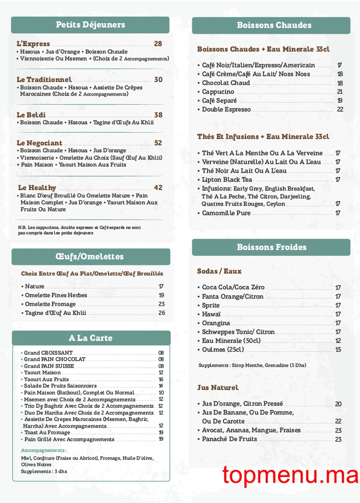 Café Les Négociants menu page 1