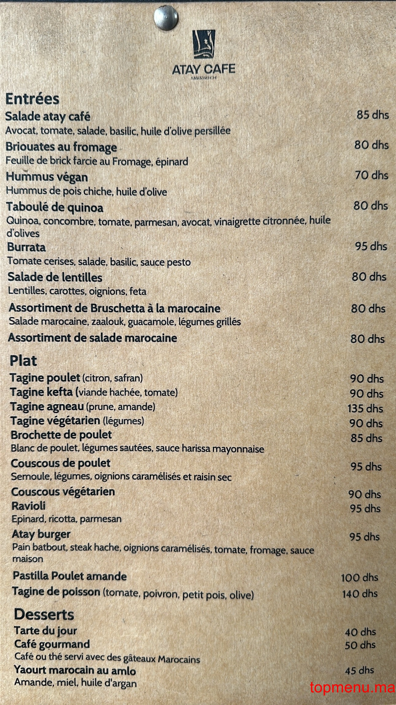 Atay Cafe menu page 1