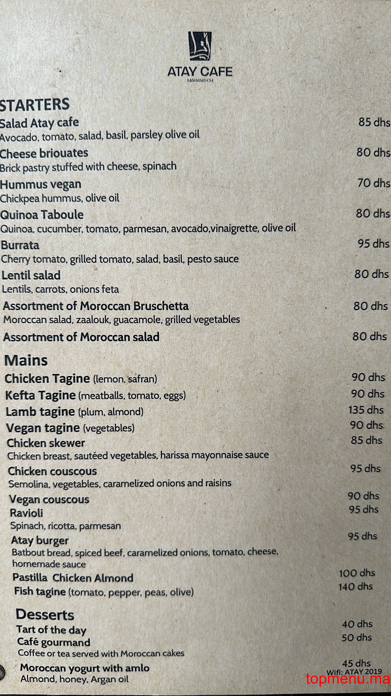 Atay Cafe menu page 2