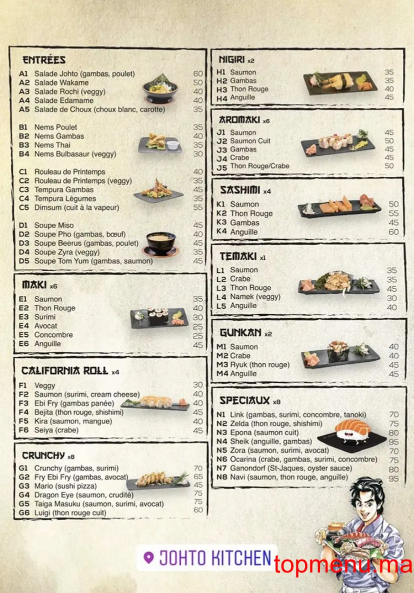 Johto kitchen menu page 1