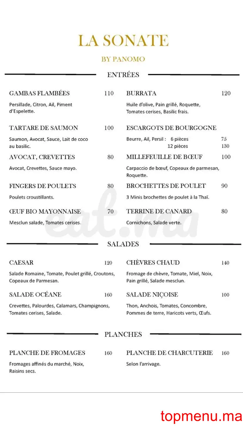 La Sonate menu page 1