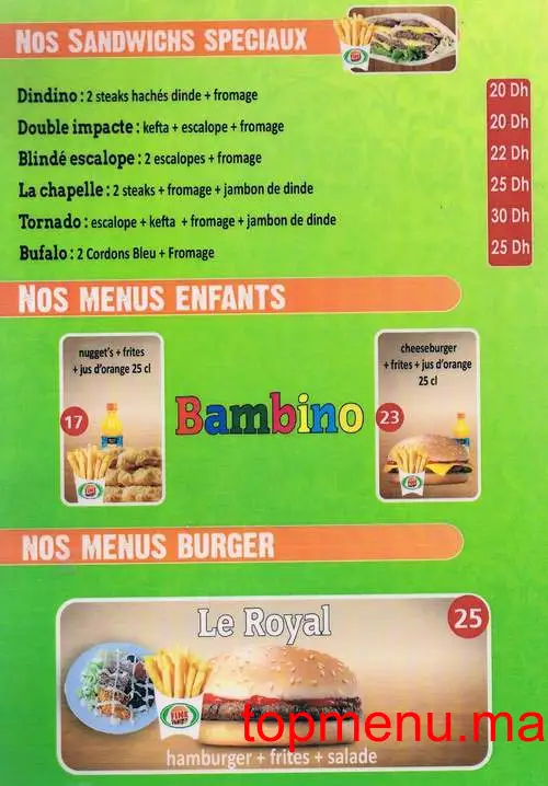 Fine Burger menu page 1