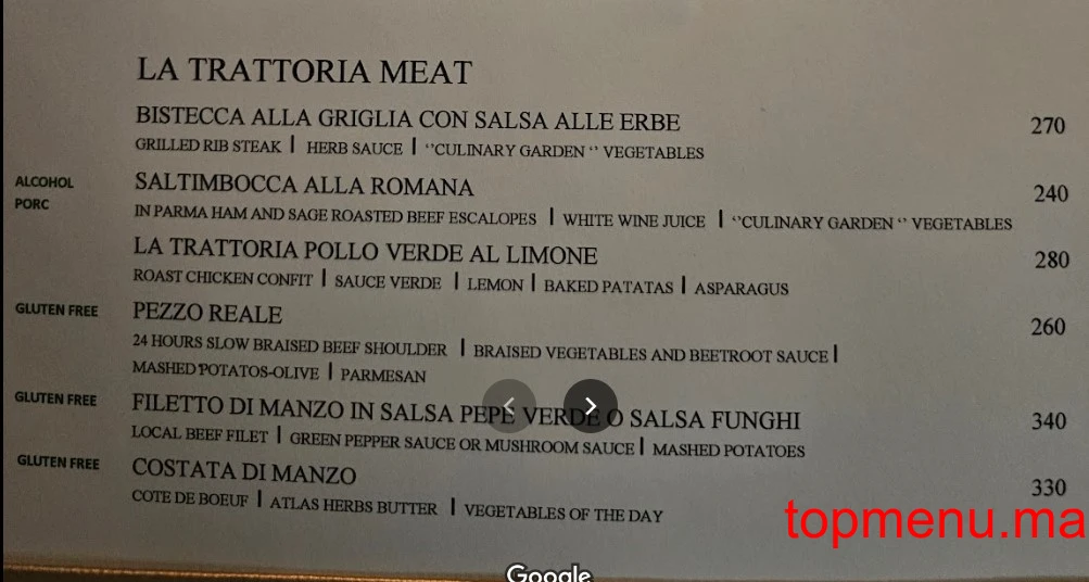 La Trattoria menu page 2