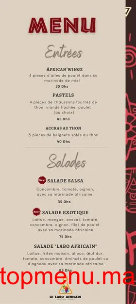 Le Labo Africain menu page 1