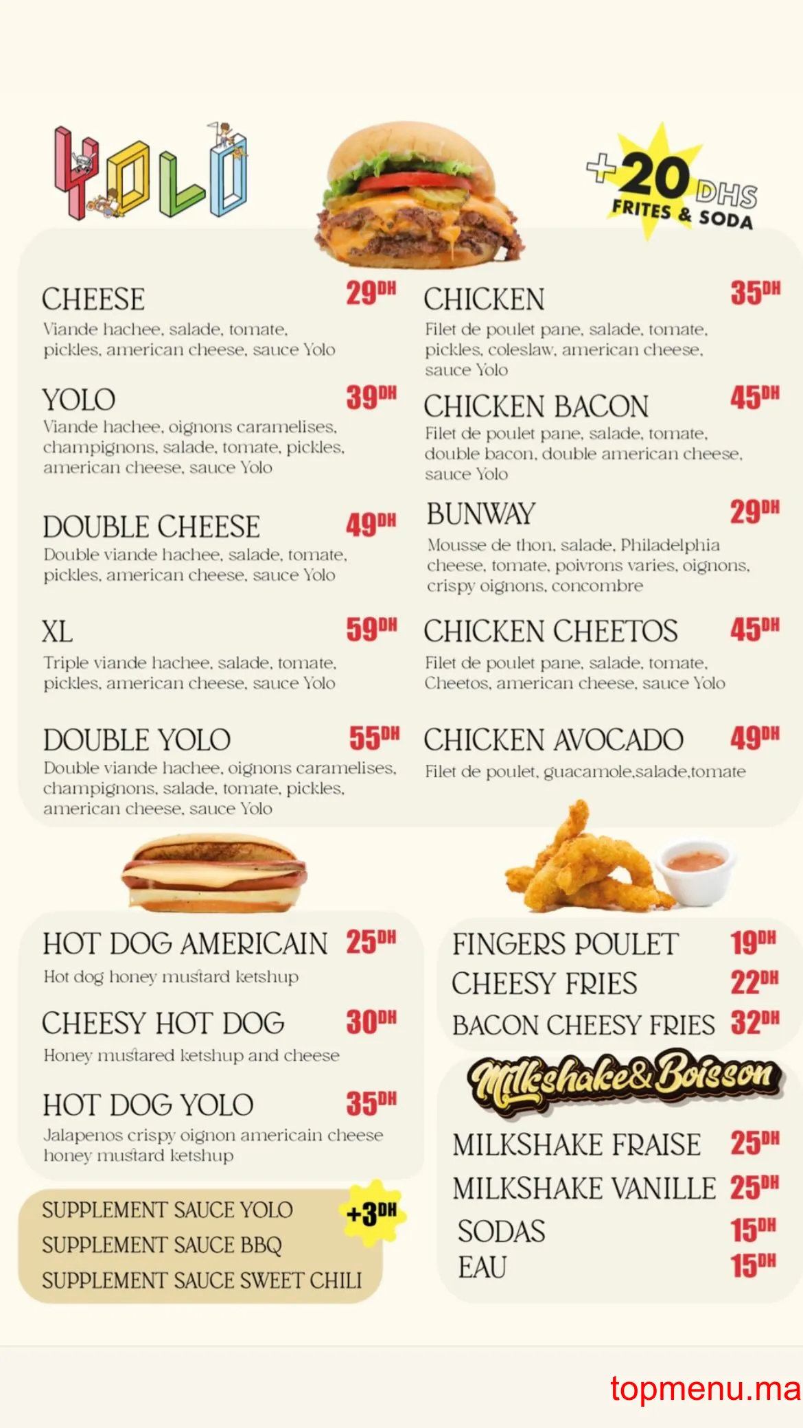 Yolo Burgers menu page 1