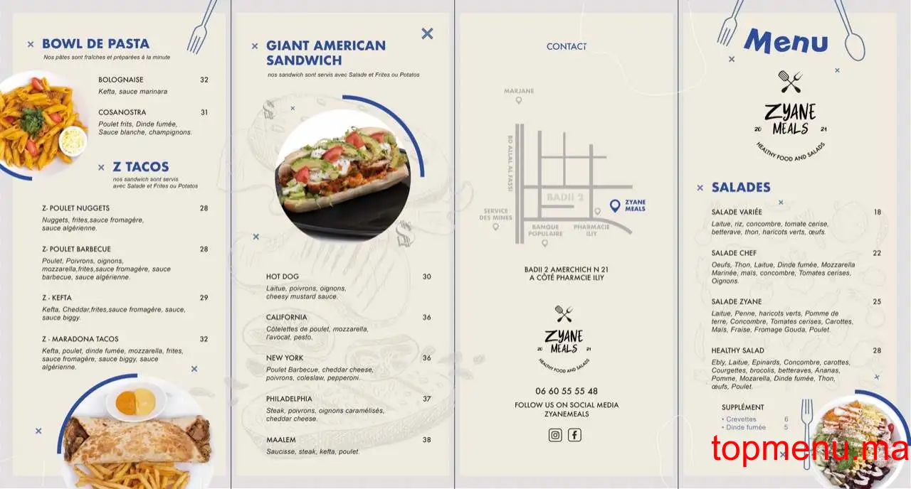 Zyane meals menu page 2