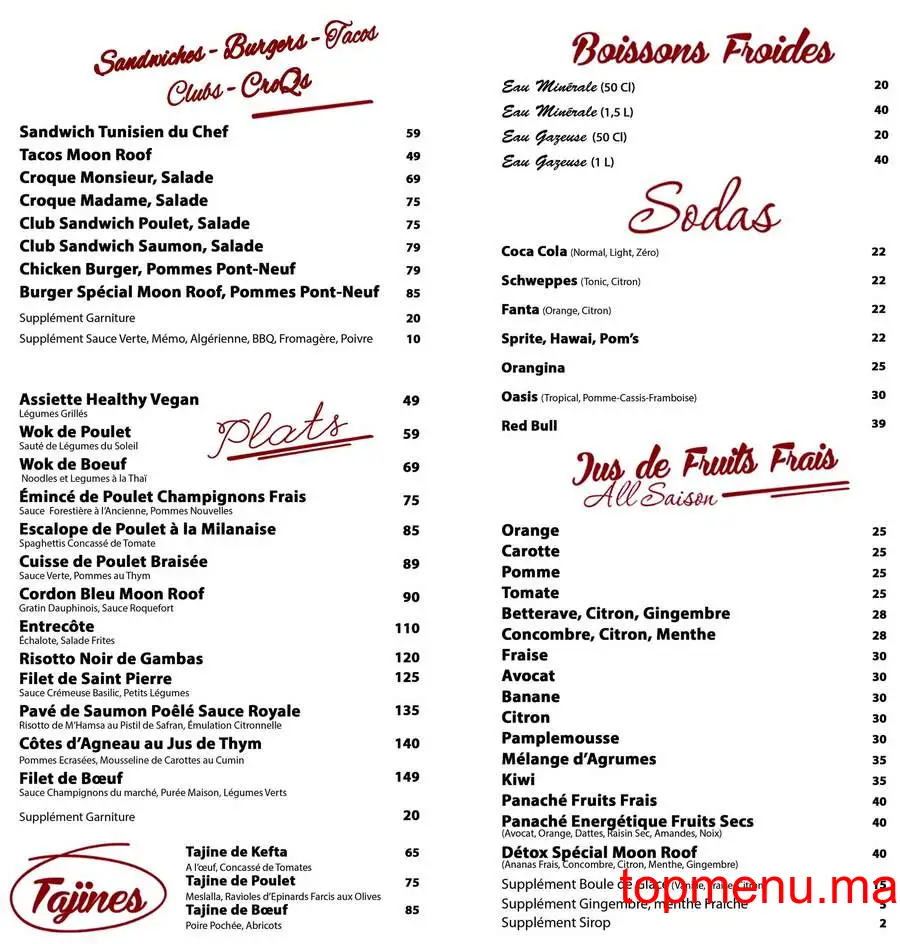 Moon Roof Café menu page 4