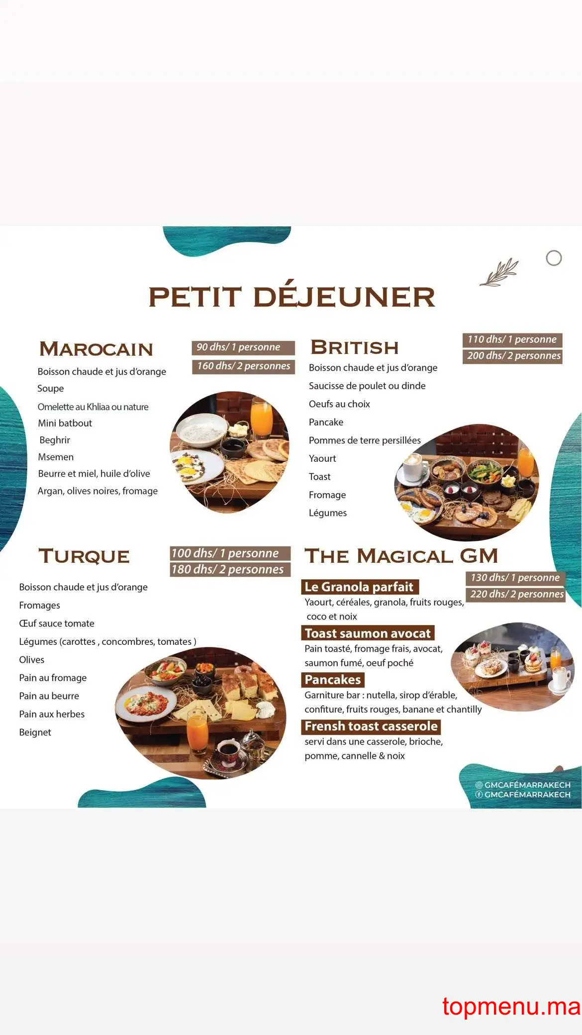 GM Café Gourmet menu page 1