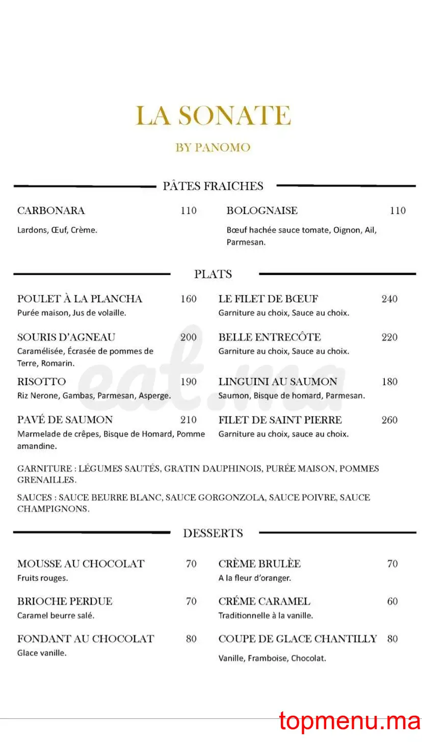 La Sonate menu page 2