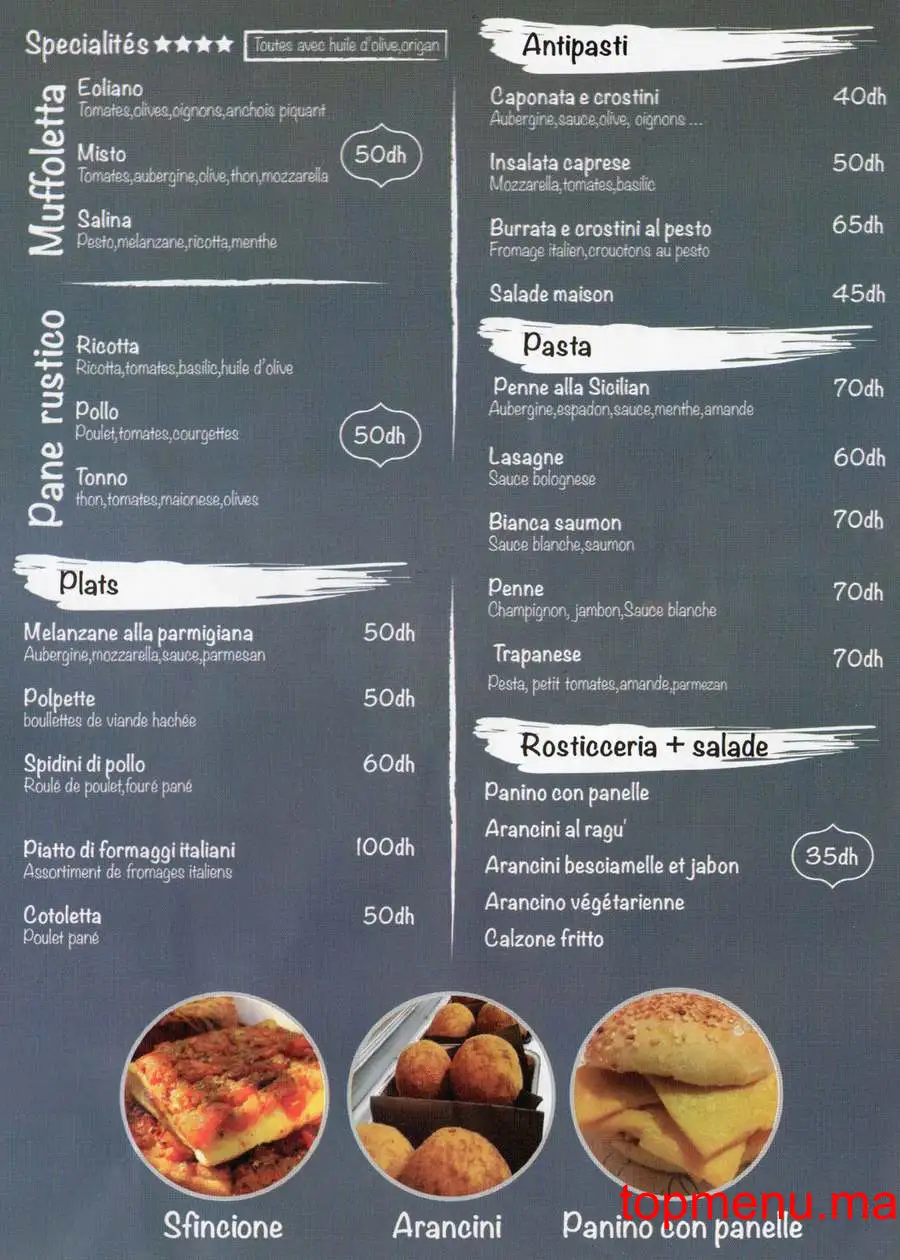 Arancino menu page 1