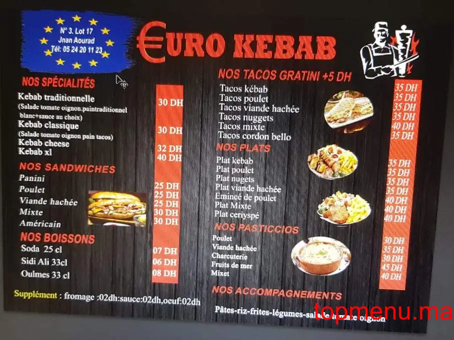 Euro Kebab menu page 1