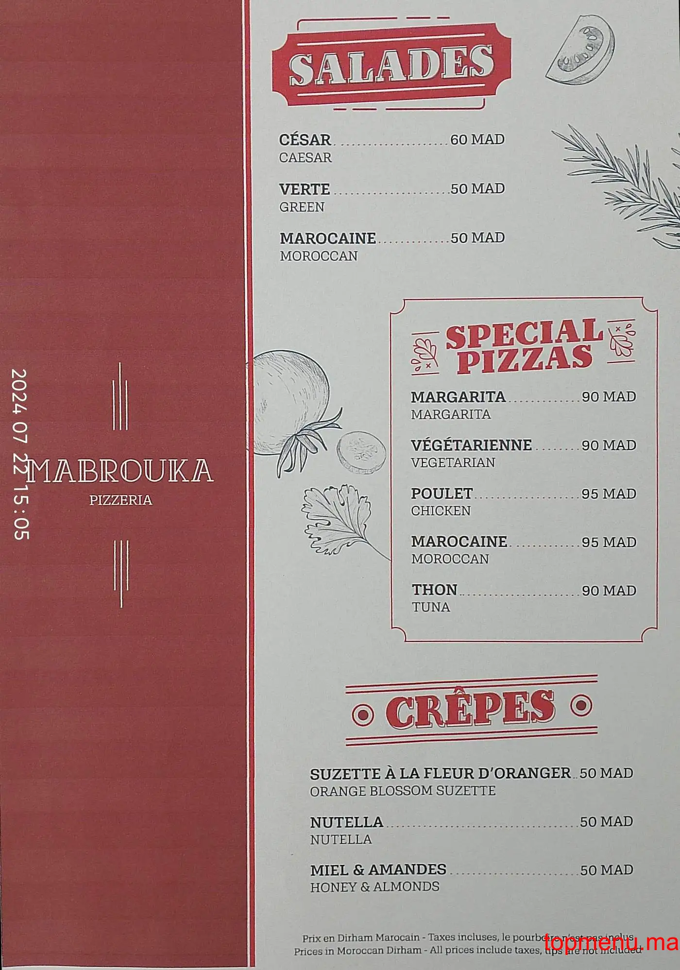 Mabrouka Café Pizzeria menu page 1