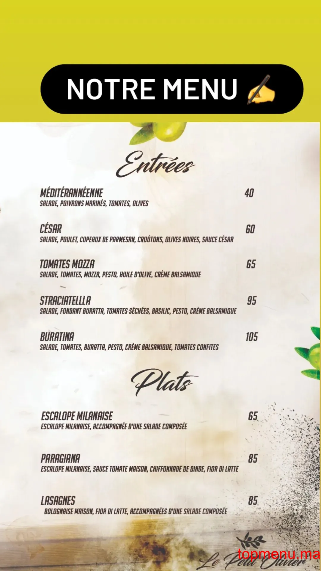 Le Petit Olivier menu page 7