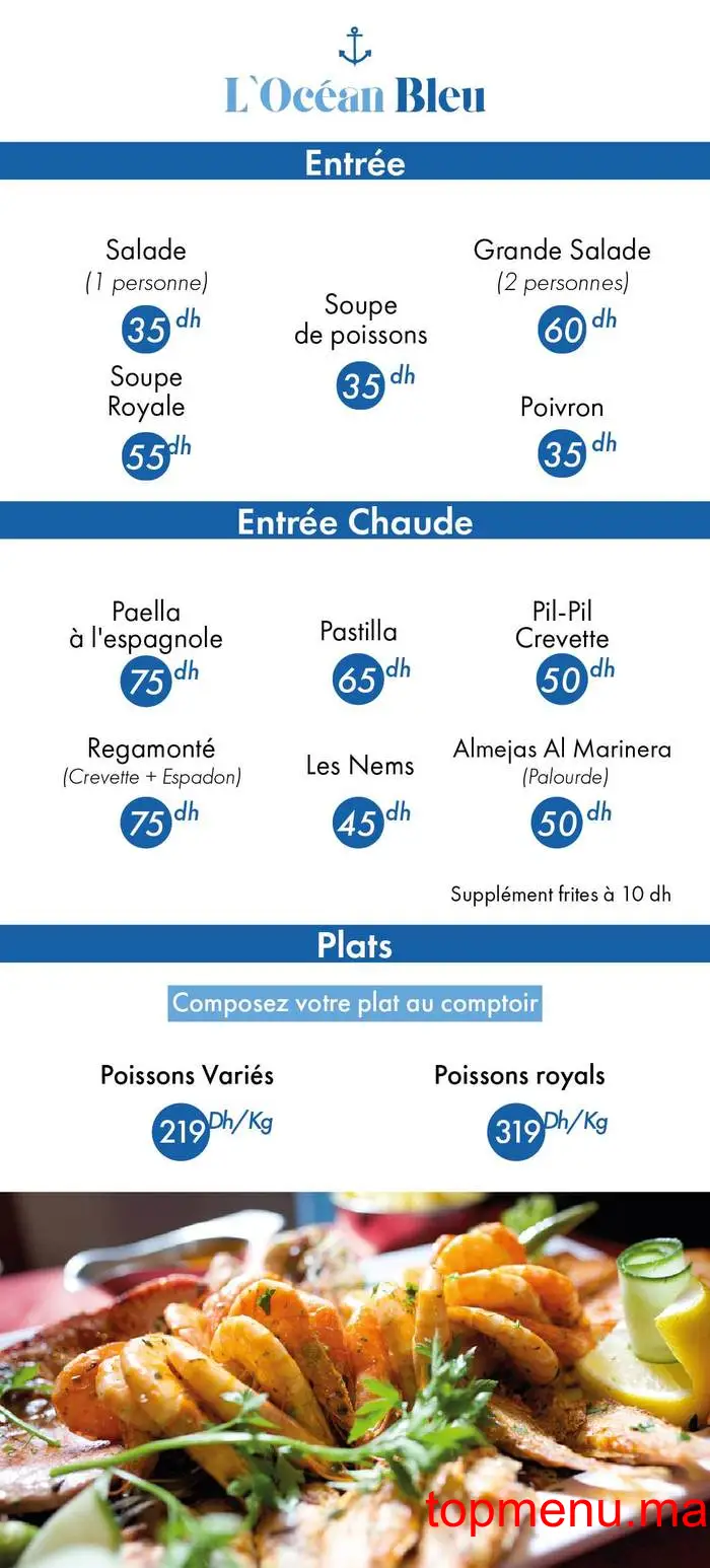 L’Océan Bleu menu page 1