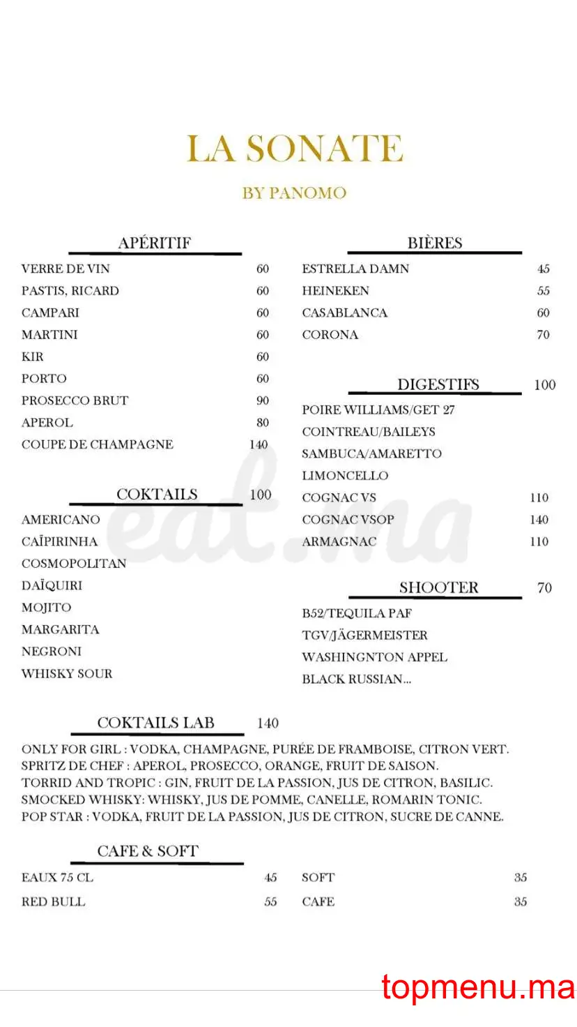 La Sonate menu page 3